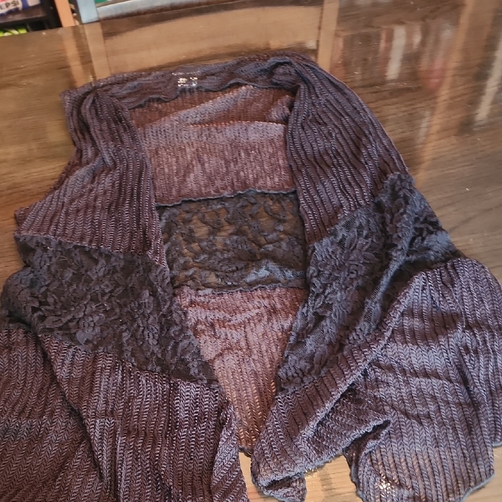 Y2k Elegant Black With Lace Women's Sleeveless Cardigan Size L/xl